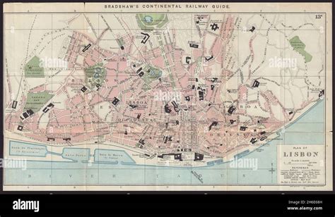 LISBON antique town plan city map. Portugal. BRADSHAW c1898 old Stock Photo - Alamy