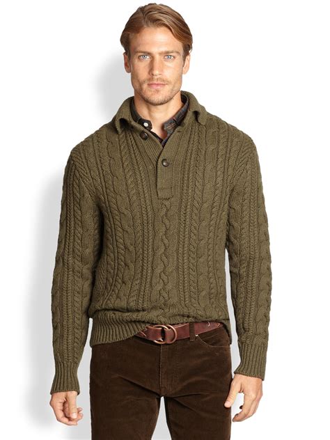 Lyst - Polo Ralph Lauren Aran knit Sweater in Green for Men