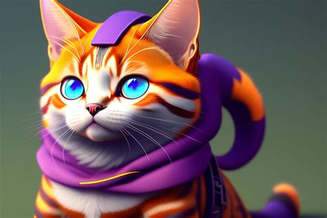 Funny cat with blue eyes in a purple scarf. 3d rendering. ai generated 23122811 Stock Photo at ...