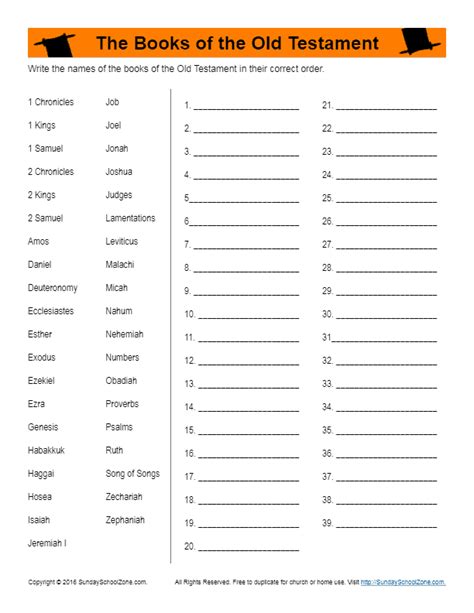 Books of the Old Testament Printable Activity