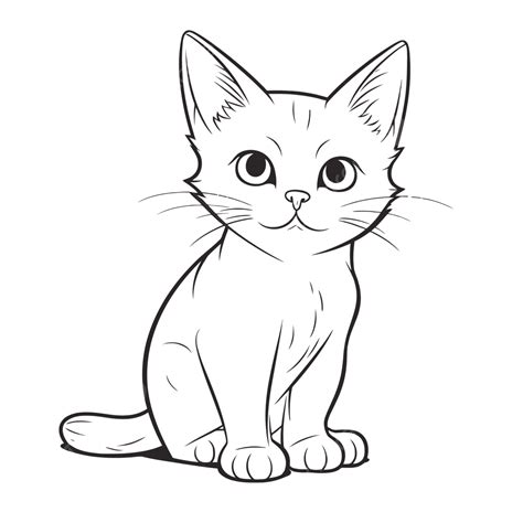 Simple Kitten Drawing With Cat Sitting On The White Background Outline Sketch Vector, Cat ...