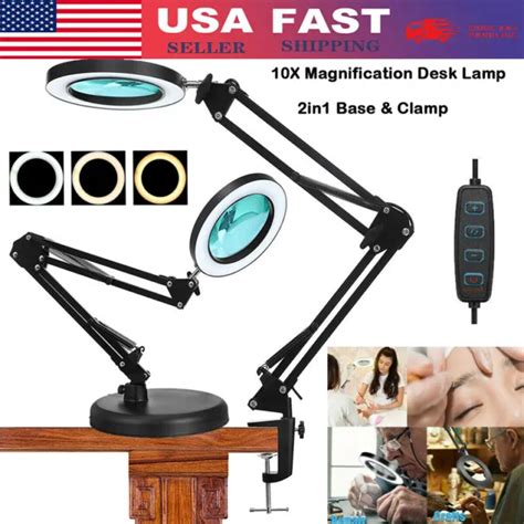 10X MAGNIFYING GLASS Desk Light Magnifier LED Lamp Reading Lamp With Base& Clamp $23.99 - PicClick