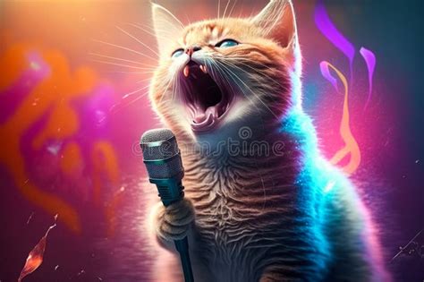 Cat Singing into Microphone with Colorful Lights. Generative AI Stock ...