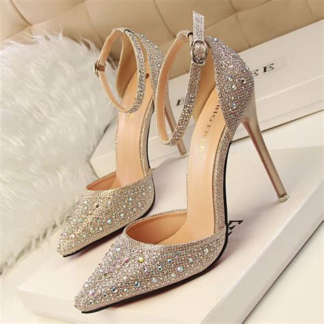 2016 Lady Gorgeous Nightclub Evening Shoes 10.5cm High Heels Rhinestones Ponited Toe Sandals ...