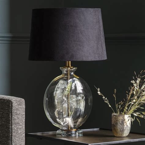 Slim Round Glass Table Lamp with Black Velvet Shade - Primrose & Plum