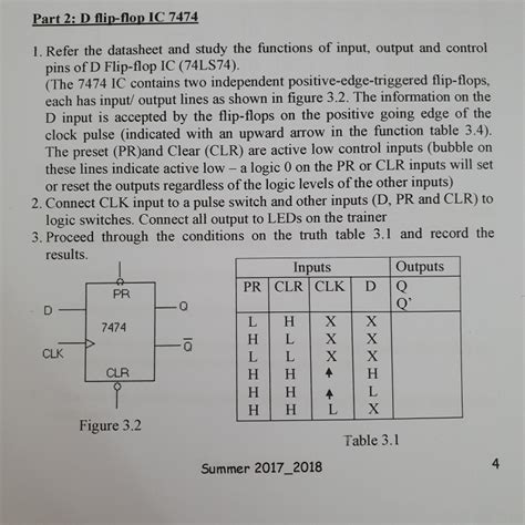 (Solved) : Part 2 D Flip Flop Ic 7474 1 Refer Datasheet Study Functions Input Output Control ...