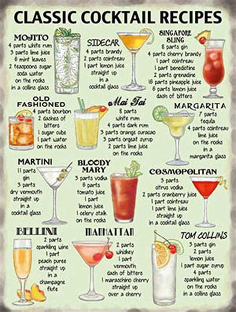 Cocktails - Blechschild - Classic Recipes Tonic Cocktails, Classic Cocktails, Vodka Tonic, Easy ...