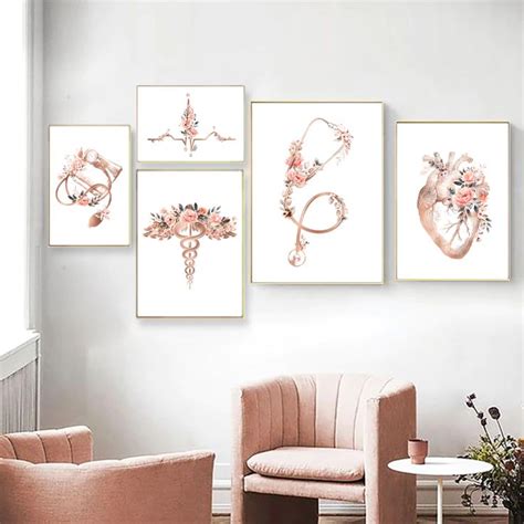 Heart Stethoscope EKG Flower Medical Posters and Prints Cardiologist Office Wall Art Pictures ...