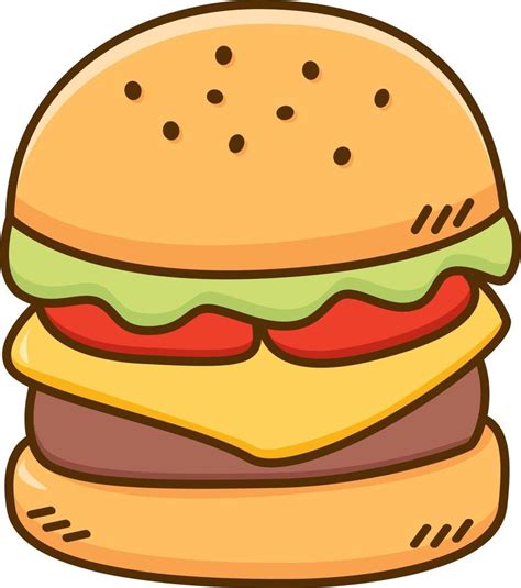 Burger junk food hamburger fast food illustration. Outline filled vector for restaurant and cafe ...