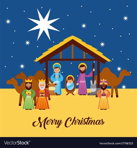 Merry christmas greetings with jesus born Vector Image