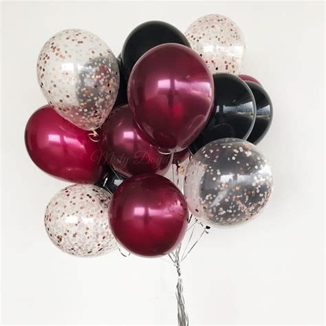 Helium Balloons Bouquet' - Pearl Burgundy, Black & Confetti Rose gold