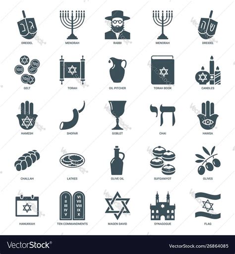 hanukkah jewish holiday icons set. traditional judaism symbols ...