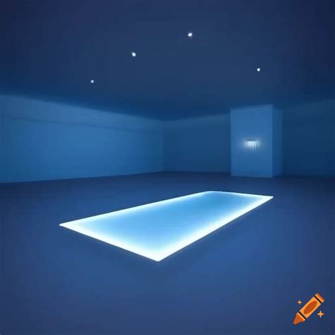 Minimalist white room with ice-blue lighting