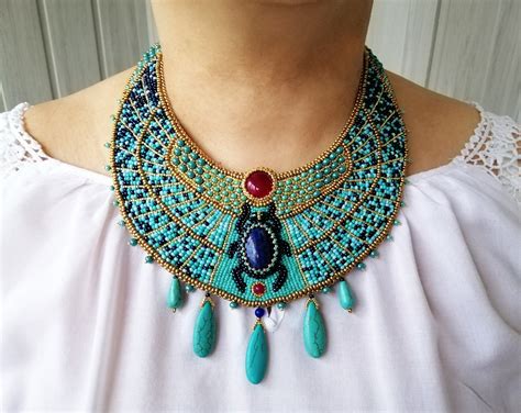 Egyptian Statement Necklace Turquoise Bib Necklace for Women - Etsy UK