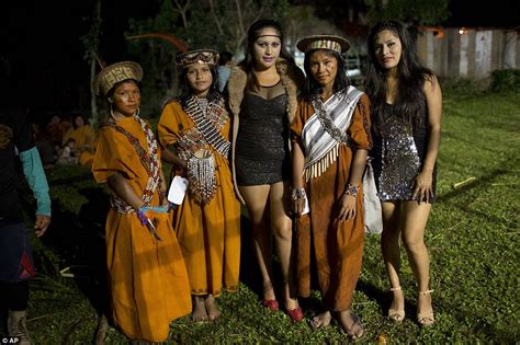 Beauty contest for South American jungle tribes in Peruvian rain forest ...