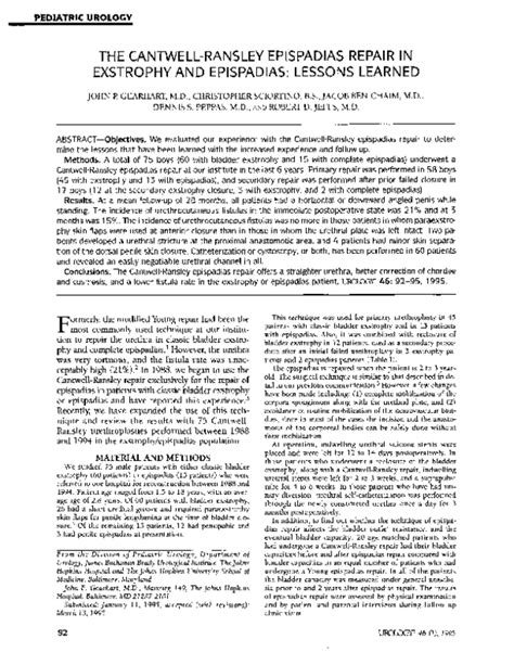 (PDF) The Cantwell-ransley epispadias repair in exstrophy and epispadias: Lessons learned