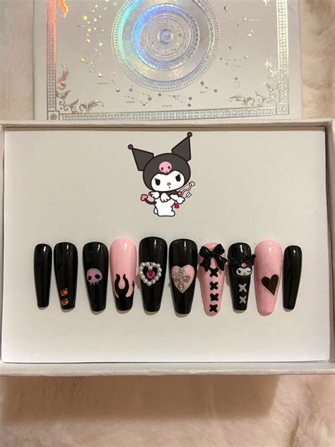 KUROMICORE Press on Nails/kuromi Nails/sanrio Nails/ 90s | Etsy in 2022 | Hello kitty nails ...