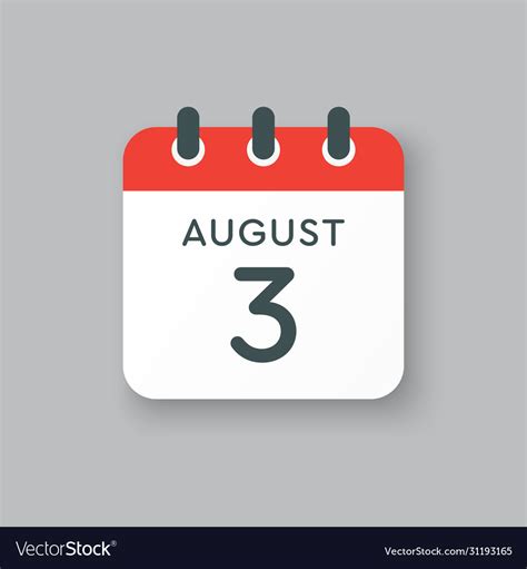 Calendar icon day 3 august date days year Vector Image