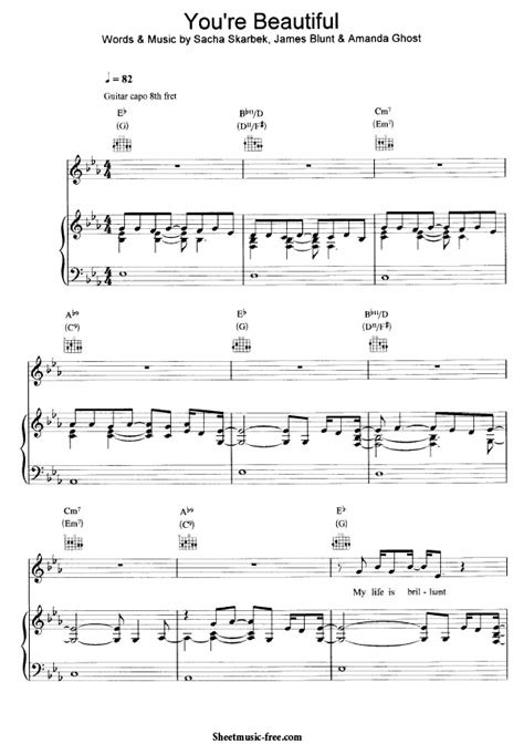 You're Beautiful Sheet Music James Blunt - ♪ SHEETMUSIC-FREE.COM