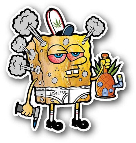 Spongebob off his head Sticker by Rosso46 | Weed stickers, Weed art, Marijuana art