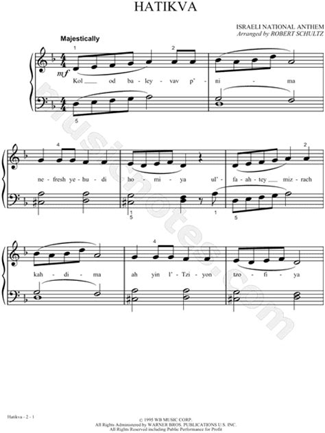 Israeli National Anthem "Hatikva" Sheet Music (Easy Piano) in D Minor - Download & Print - SKU ...