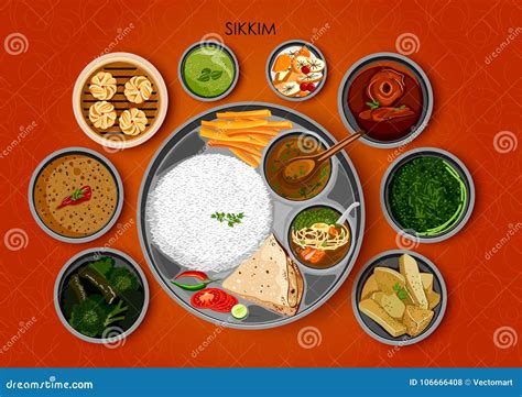 Traditional Cuisine and Food Meal Thali of Sikkim India Stock Vector ...