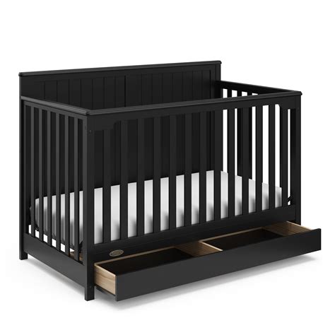 Graco Hadley 5-in-1 Convertible Crib with Drawer (Black) – Crib with Drawer Combo, Includes Full ...