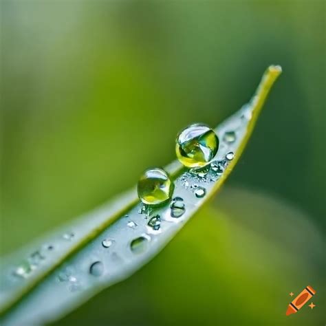 A drop of water sliding down a green leaf, professional 8k macro ...