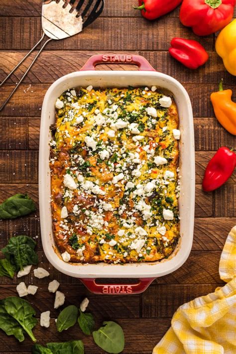 Loaded Pepper Spinach Cheese Egg Casserole Recipe - Kitchen Divas