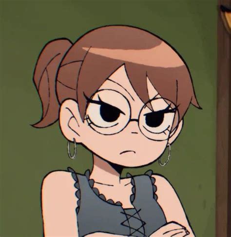 a cartoon character with glasses on her face and hands folded in front of her chest