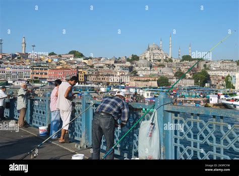 Fishermen on the Galata Bridge in Istanbul, Turkey Stock Photo - Alamy