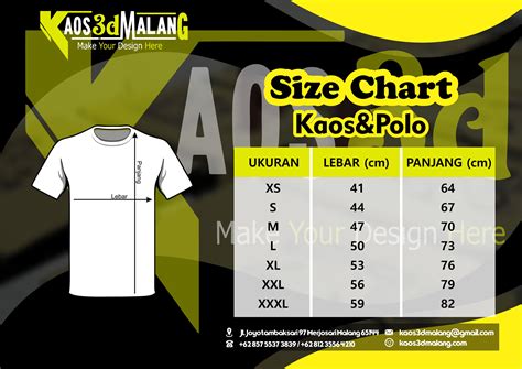 Mengenal Ukuran / Size Chart Kaos dan Polo, Kaos Kids, Kemeja dan Jaket | KAOS 3D MALANG