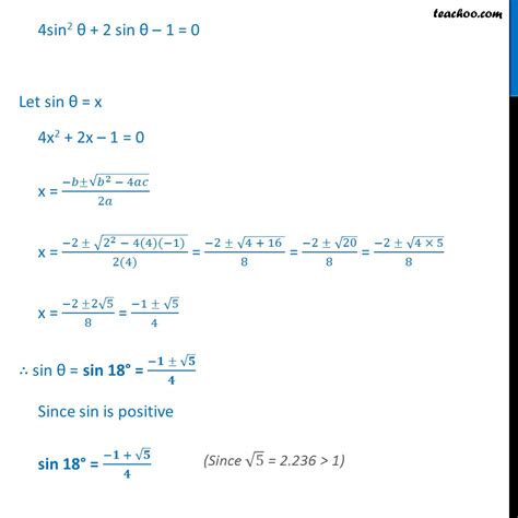 Find values of sin 18°, cos 18°, cos 36°, sin 36°, sin 54°, cos 54°