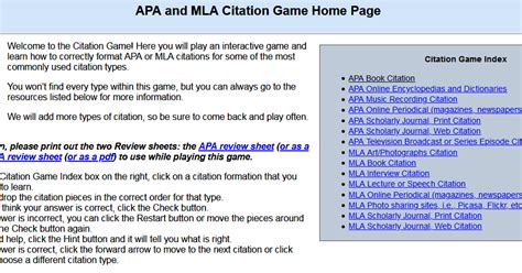 Antonella's InfoLit Blog: APA and MLA Citation Game