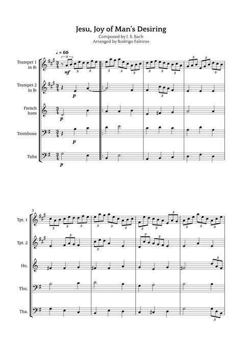 Jesu, Joy of Man's Desiring (arr. Rodrigo Faleiros) Sheet Music | Johann Sebastian Bach | Brass ...