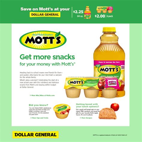 *Expired* Sale on Mott's® Applesauce & Apple Juice at Dollar General ...