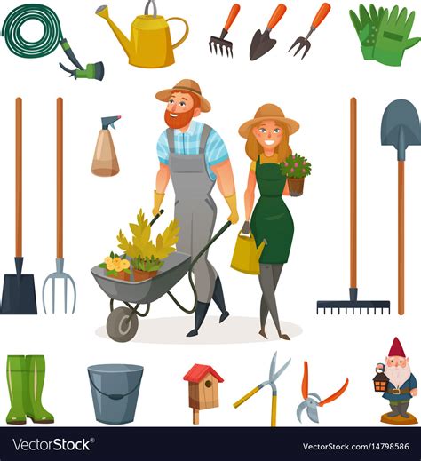 Gardening cartoon icon set Royalty Free Vector Image