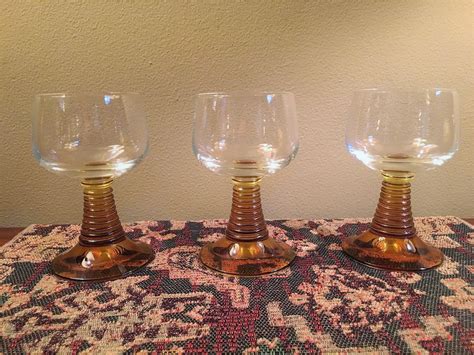 German Wine Glasses with Amber Beehive or Coil Stems Set of | Etsy | Wine tasting glasses ...