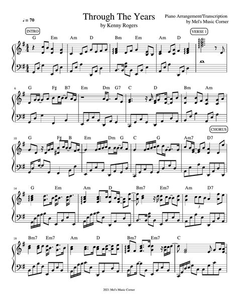 Kenny Rogers - Through the Years (piano sheet music) 曲谱 by Mel's Music ...