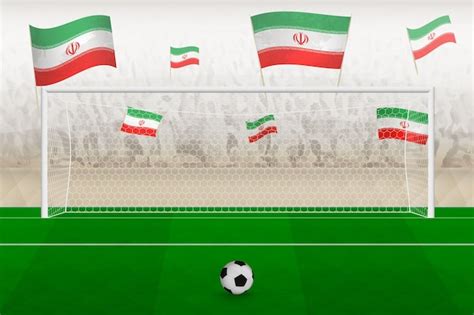 Premium Vector | Iran football team fans with flags of iran cheering on stadium penalty kick concept