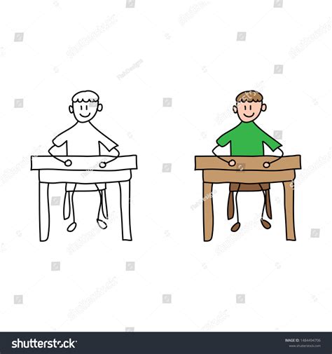 Cartoon Drawing Man Sitting Desk Stock Vector (Royalty Free) 1484494706 ...