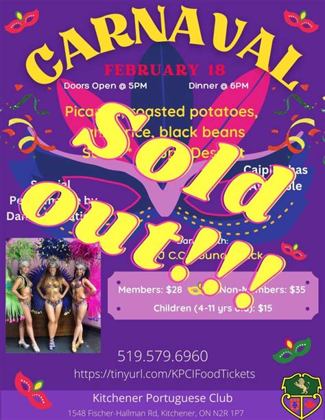 SOLD OUT *** JANTAR E BAILE DE CARNAVAL/CARNAVAL DINNER AND DANCE – FEV. 18, 2023! *** ESGOTADO ...