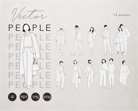 Flat Vector People Illustration Line Art People Clipart 10 Illustration 12 Person Cutout - Etsy