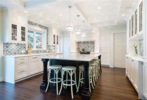 White Kitchen with Blue Gray Backsplash Tile - Home Bunch Interior Design Ideas