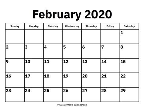 February 2020 Calendar - A Printable Calendar