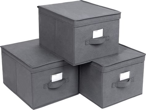 SONGMICS Set of 3 Foldable Storage Boxes with Lids, Fabric Cubes with ...