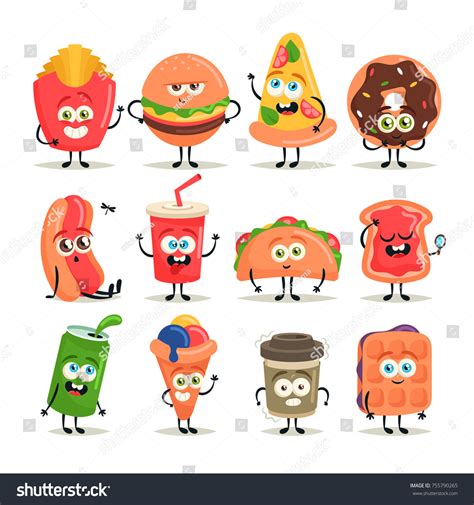 Funny Cartoon Characters Fast Food Vector Stock Vector (Royalty Free) 755790265 | Shutterstock