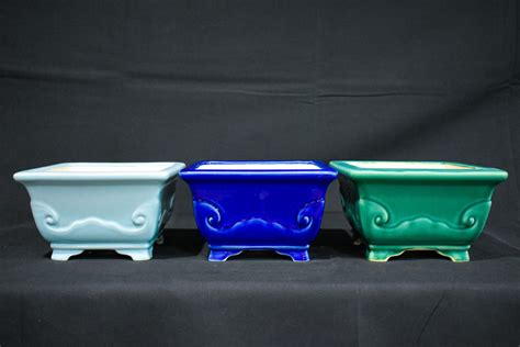 6" - Glazed Bonsai Pots - Fancy Square - Wigert's Bonsai