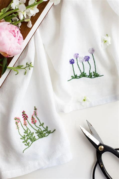 Floral Embroidery Patterns for Dishtowels - Flax & Twine