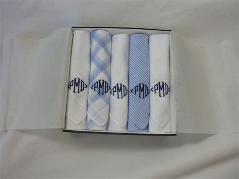 Monogrammed Handkerchiefs Mens Plaid Blue by TimelessEmbroidery